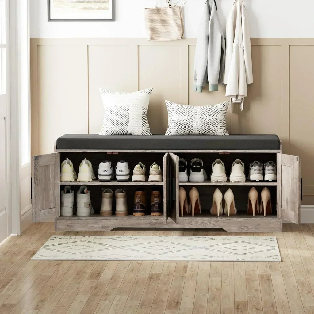2-Tier Storage Bench Shoe Bench with Thickened Padded Seat Cushion Entryway Bench