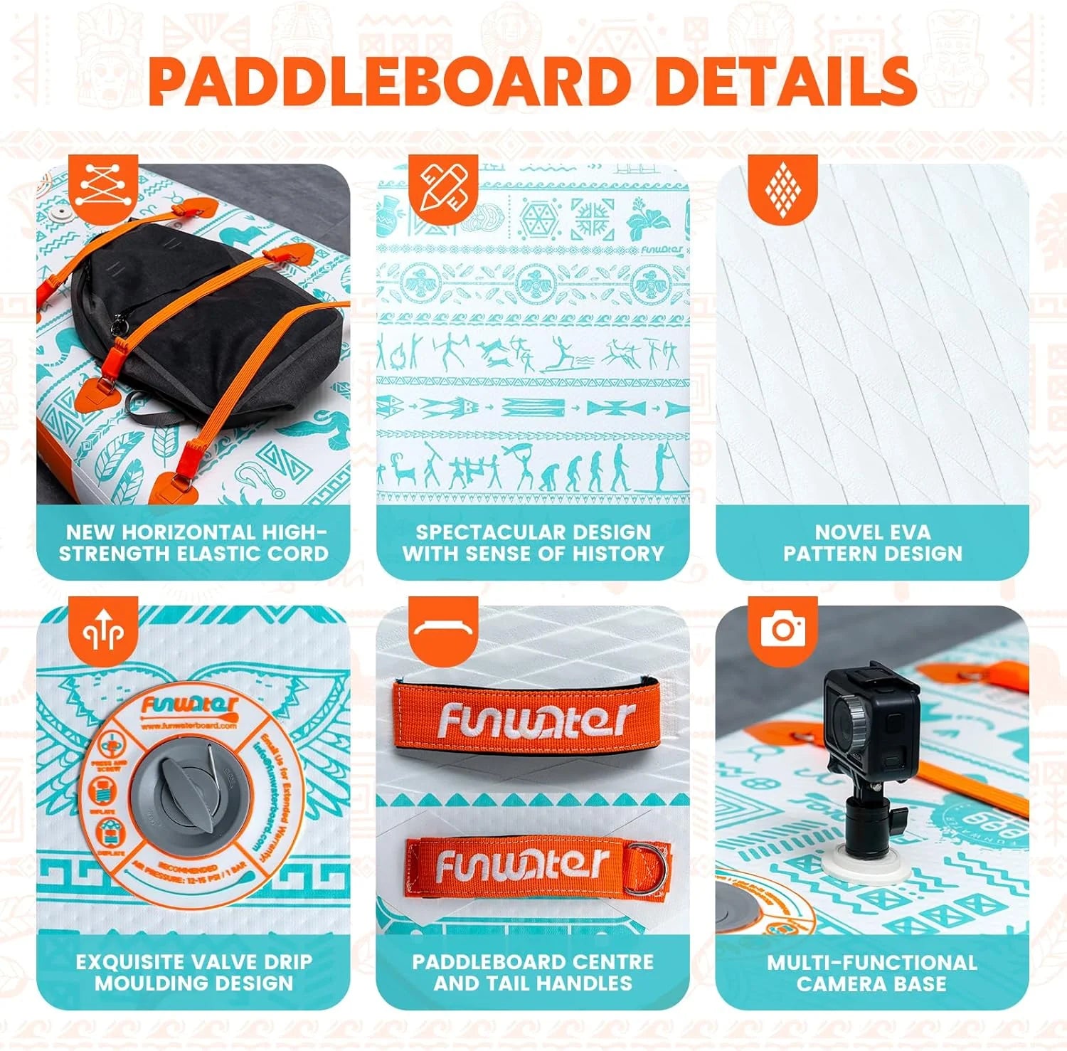 FunWater Inflatable Stand Up Paddle Board with Premium SUP Paddle Accessories, Non-Slip EVA Deck, 11'/10'6' Paddle