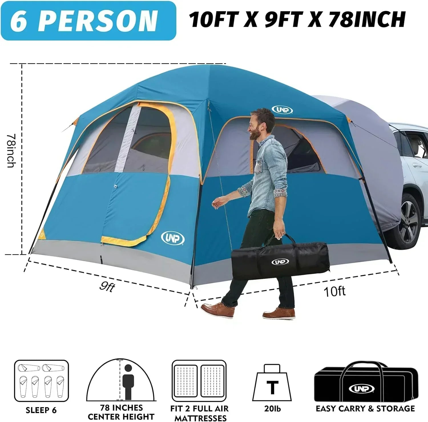 SUV Tent for Camping 6-Person SUV Tailgate Tent Easy Set Up with Rainfly 10'x9'x78in