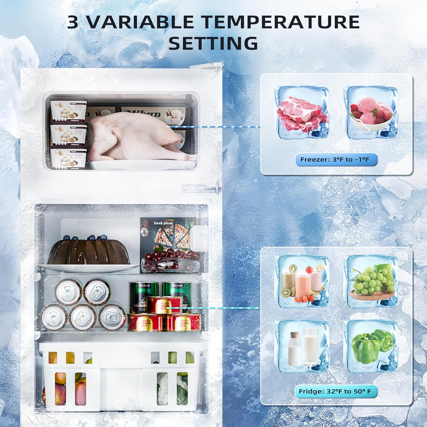 Antarctic Star 3.2 Cu.Ft,Mini Refrigerator with Freezer,Double Door Mini Fridge,Compact Refrigerator,Adjustable Thermostat,Mini Refrigerator for Bedroom/Office/Dorm/Kitchen(BLACK)