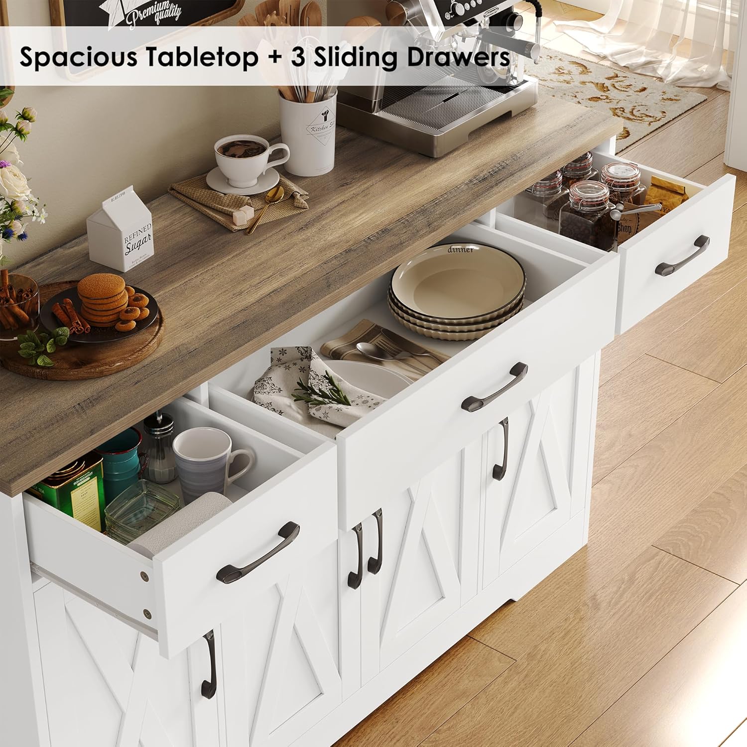 Sideboard with drawers large 55-inch sideboard modern farmhouse wood kitchen dining table