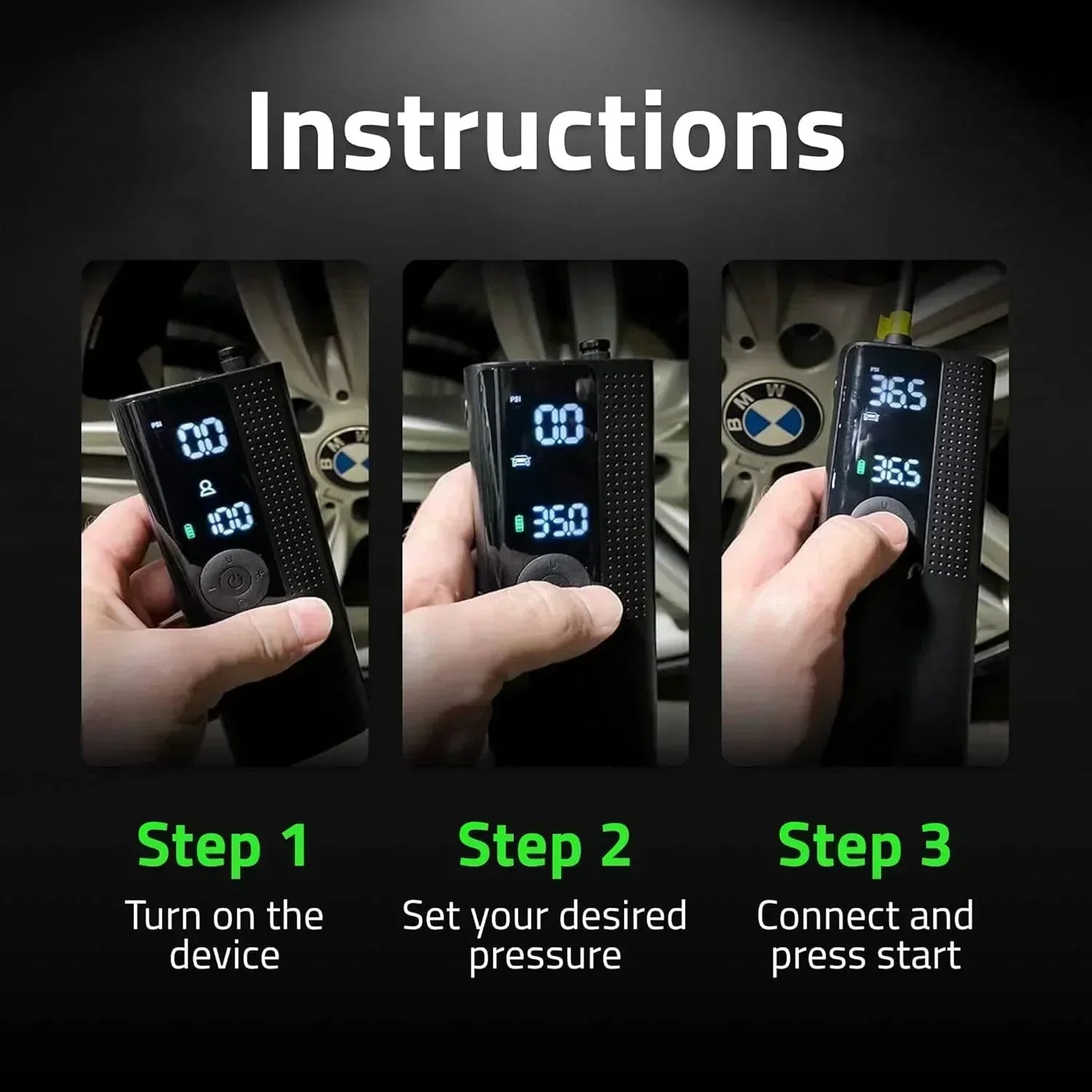 Power Kit Bundle Deal 2-Pack Tire Inflation Portable Air Compressor with Power Kit for Charging