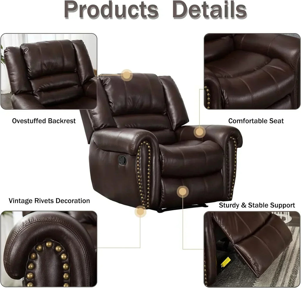 Leather recliner classic traditional manual recliner single sofa for living room