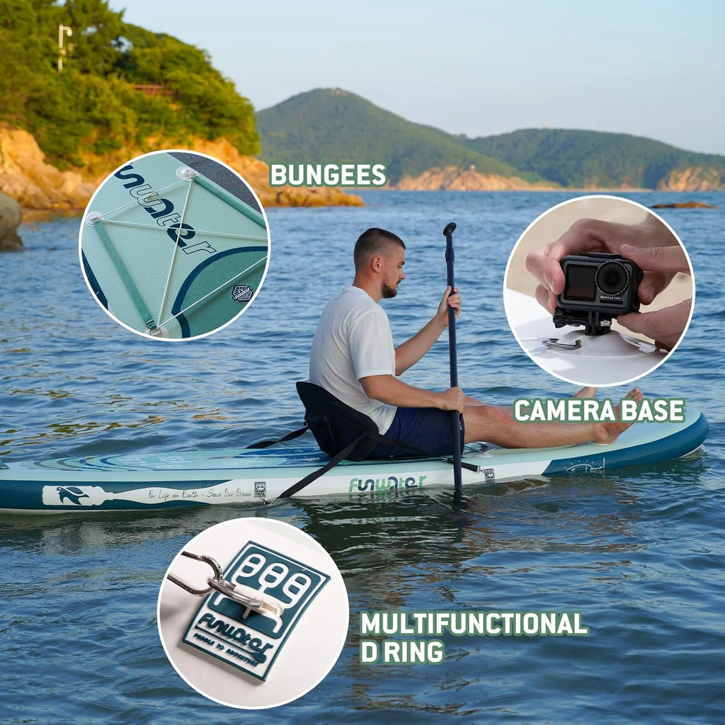 FunWater Inflatable Stand Up Paddle Board with Premium SUP Paddle Accessories, Non-Slip EVA Deck, 11'/10'6' Paddle