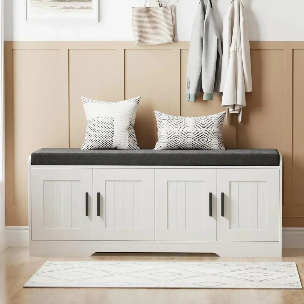 2-Tier Storage Bench Shoe Bench with Thickened Padded Seat Cushion Entryway Bench