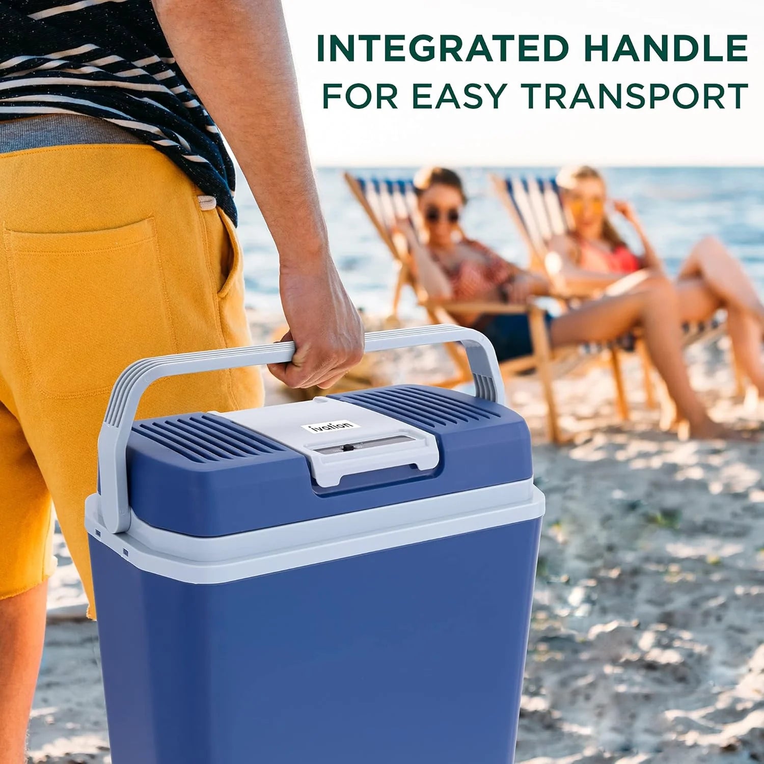 Electric Cooler & Warmer with Handle | 24 L Portable Thermoelectric Fridge for Vehicles & Trucks| 110V AC Home Power Cord & 12V Car Adapter for Camping