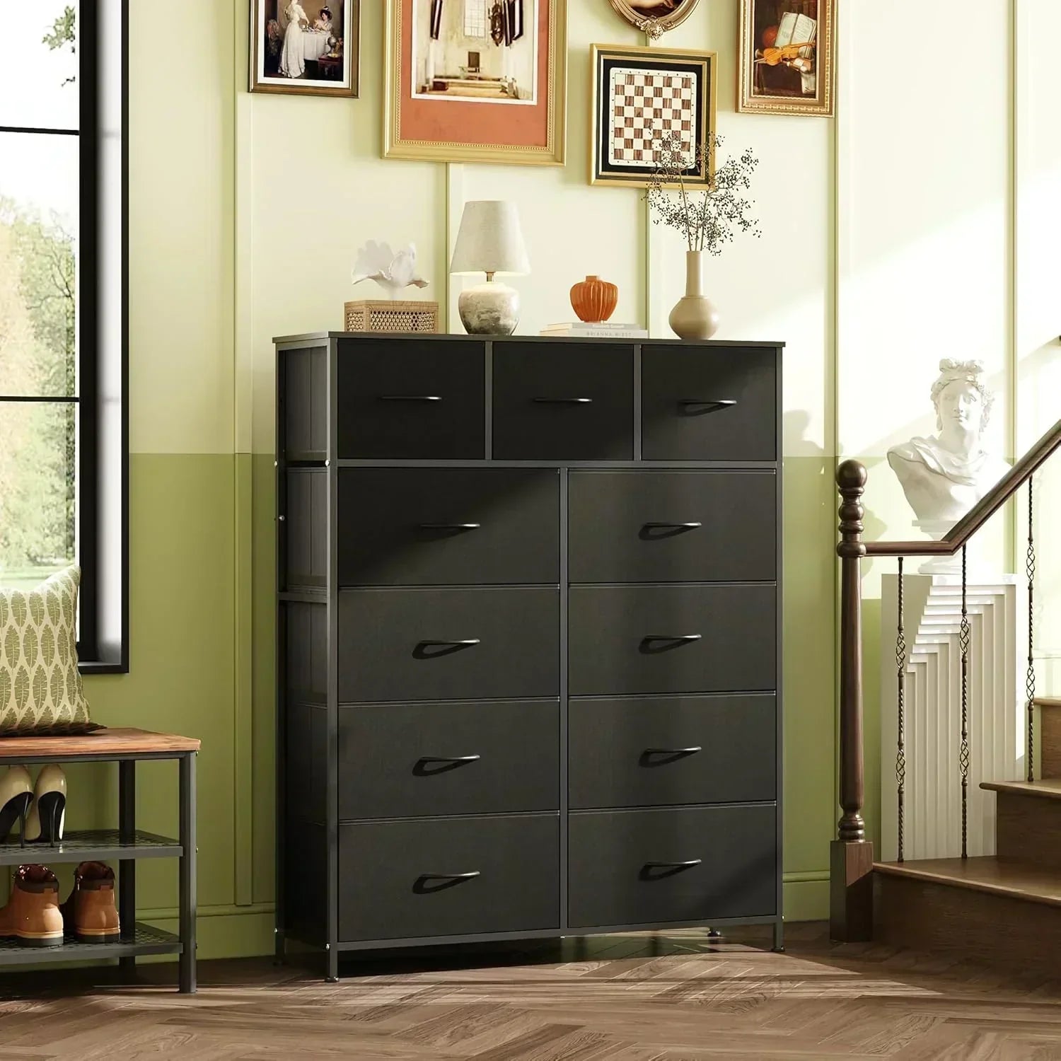 Storage Organizer Unit 11 Fabric Bins Storage Drawers Organizer Steel Frame Tall Storage Tower