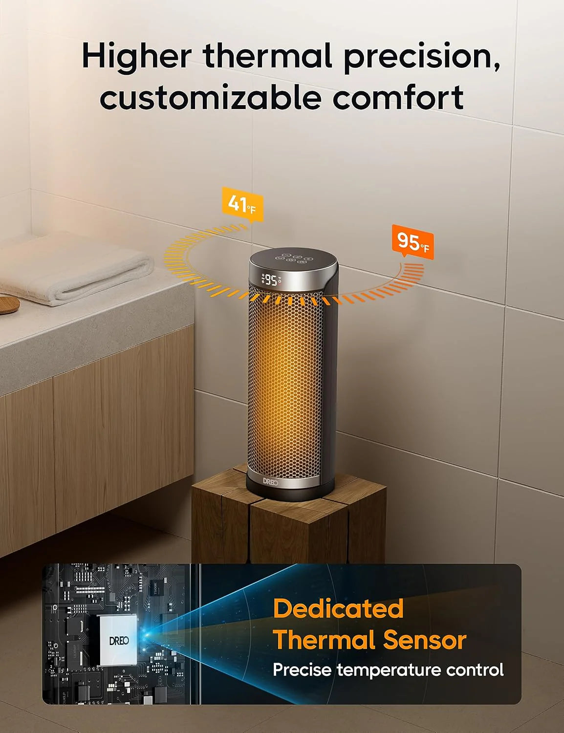Dreo Space Heater, 1500W Electric Heaters for Indoor Use with Thermostat, 70�� Oscillation, 8 Safety Protections, 5 Modes, Remote, 12H Timer, Quiet Portable Heater for Office, Bedroom, Large Room