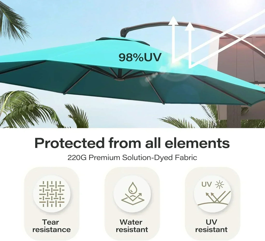 LAUSAINT HOME Outdoor Patio Umbrella with Base included 11 FT Deluxe Curvy Cantilever Umbrella