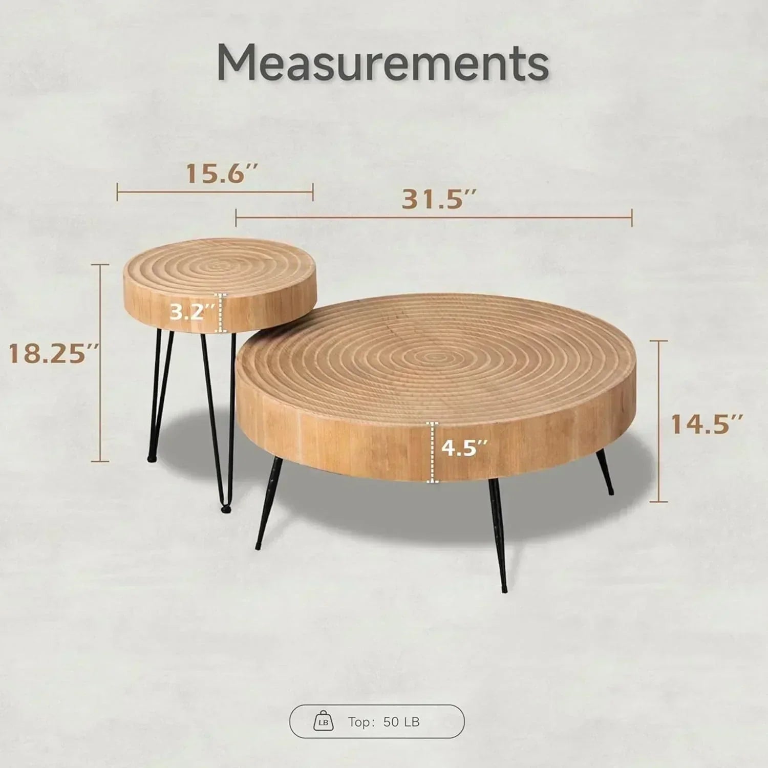 Two-Piece Modern Farmhouse Living Room Coffee Table Set Round Nesting Tables