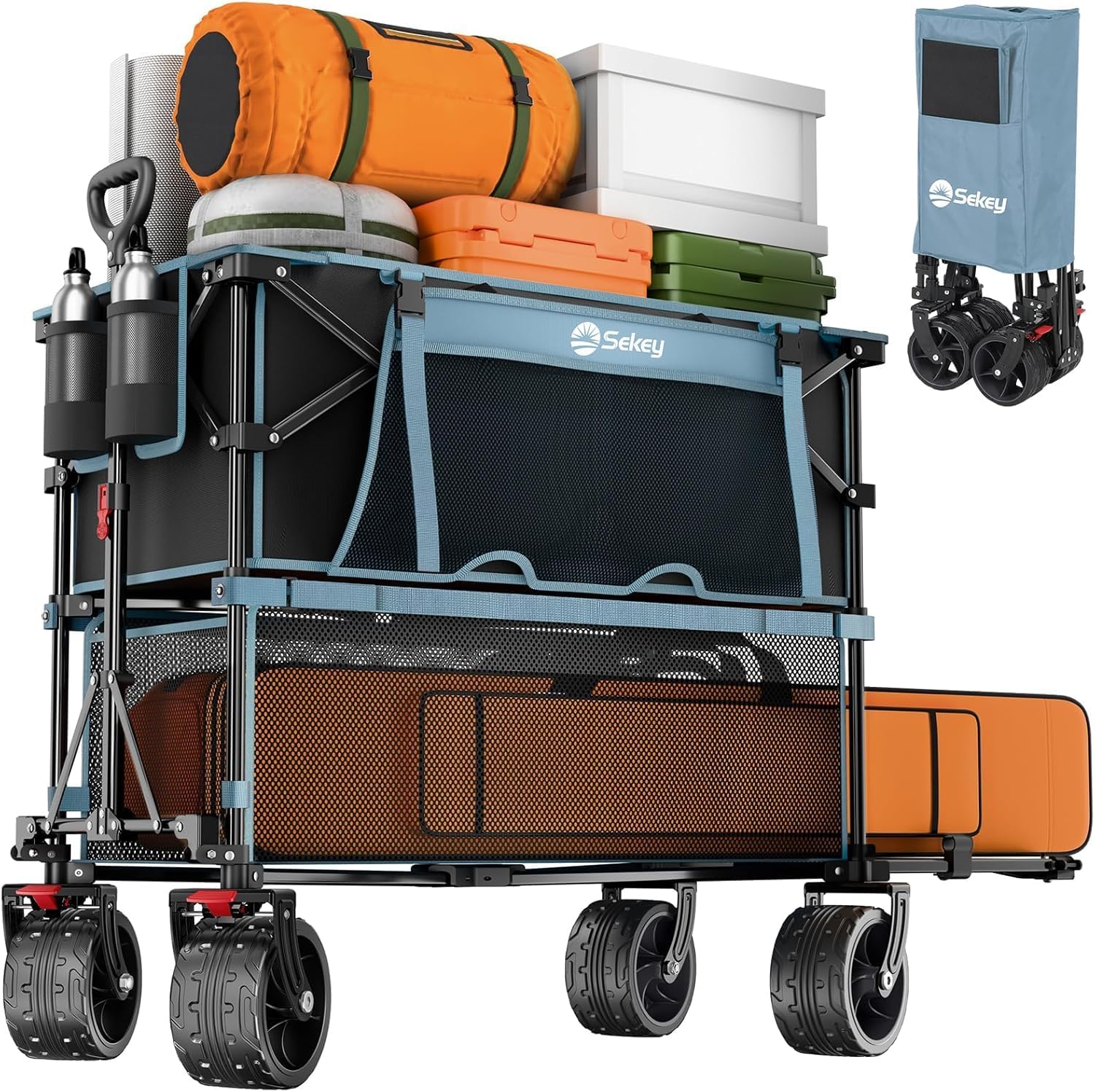 400L Large Capacity Folding Double Decker Wagon with Brakes 50 Extra Long Extender Cart