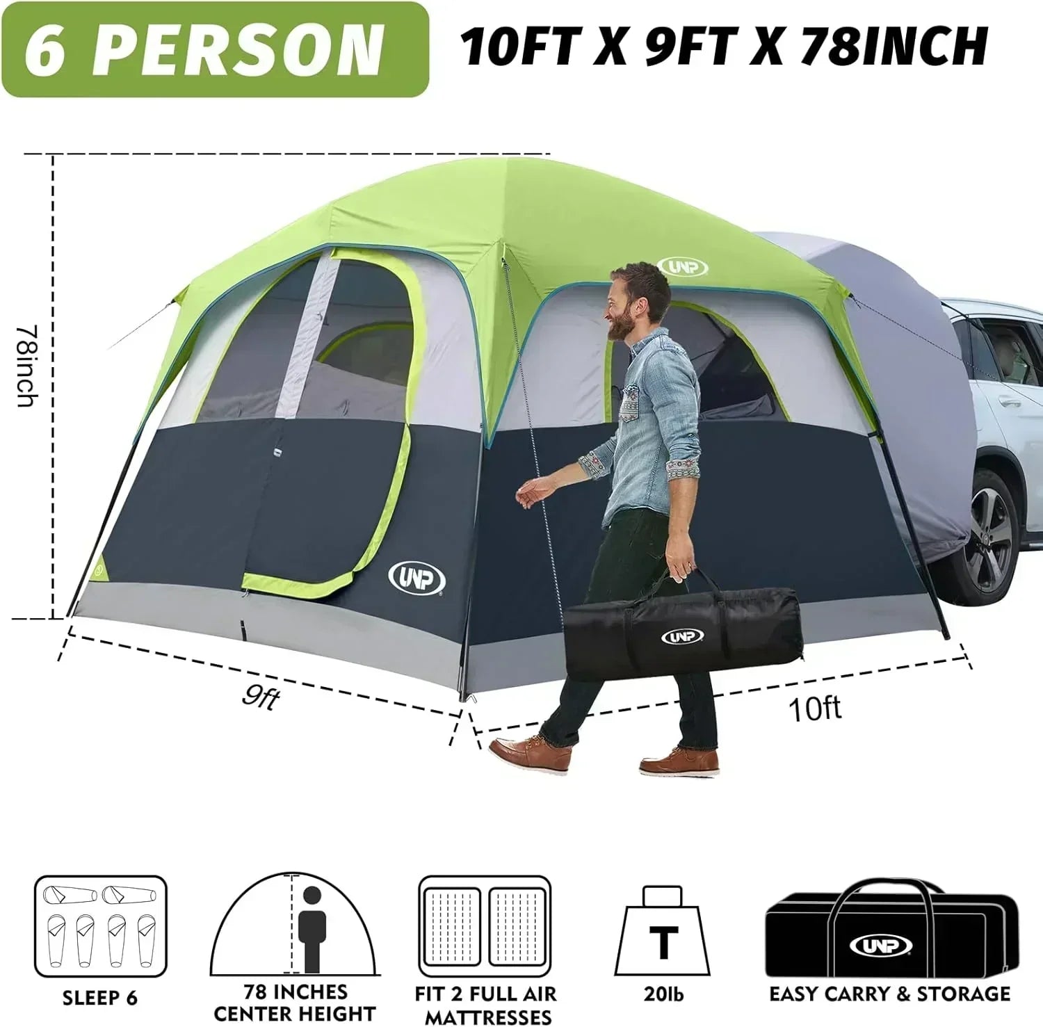 SUV Tent for Camping 6-Person SUV Tailgate Tent Easy Set Up with Rainfly 10'x9'x78in