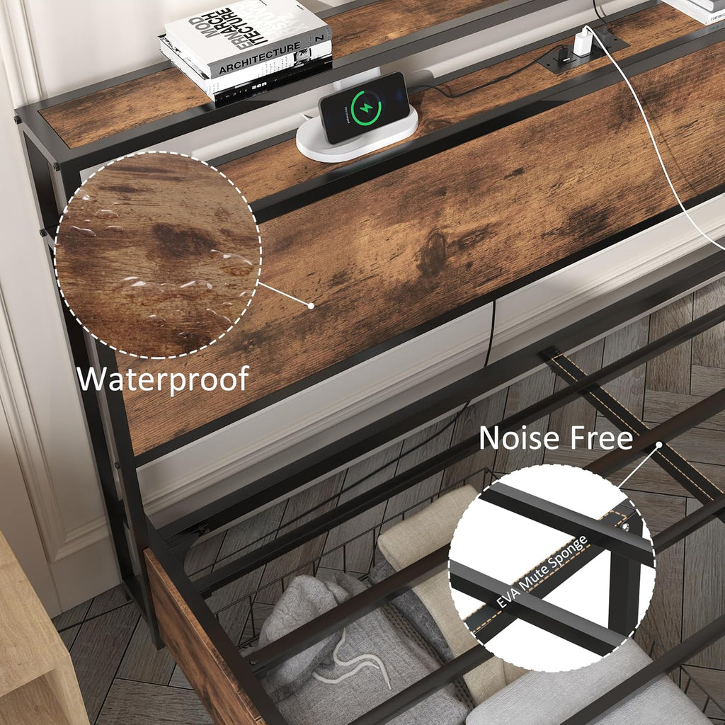 Lifezone Queen Bed Frame 2-Tier Storage Headboard Metal Platform Bed Frame 4 Storage Drawers