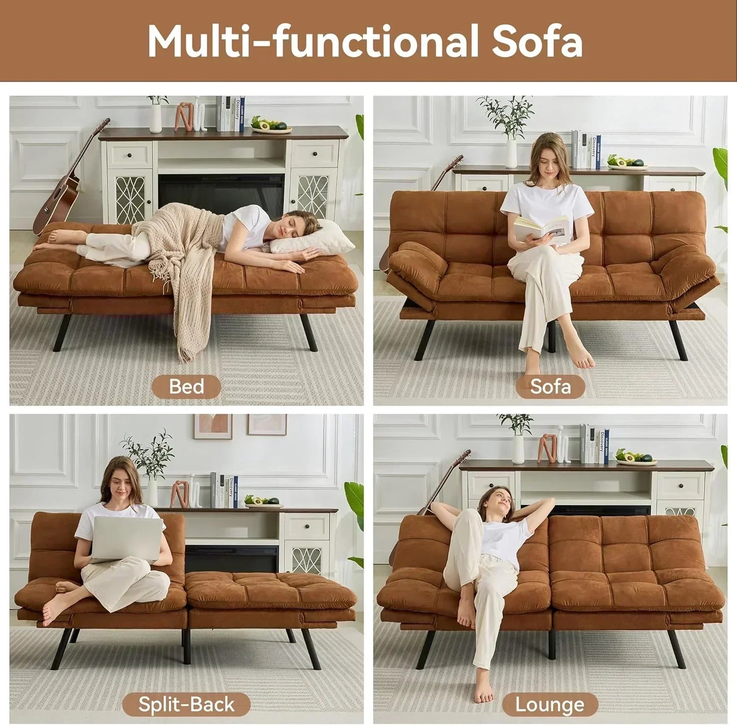 Brown loveseat convertible sofa memory foam futon sofa bed modern sleeper sofa