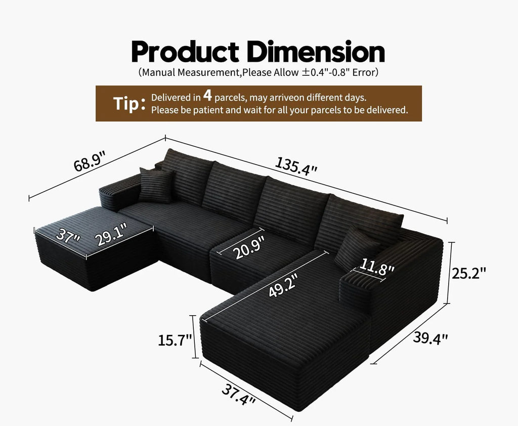 107.5 Cloud Modular Sectional Sofa Couch with L-Shape Chaise,Modern Minimalist Upholstered Couches