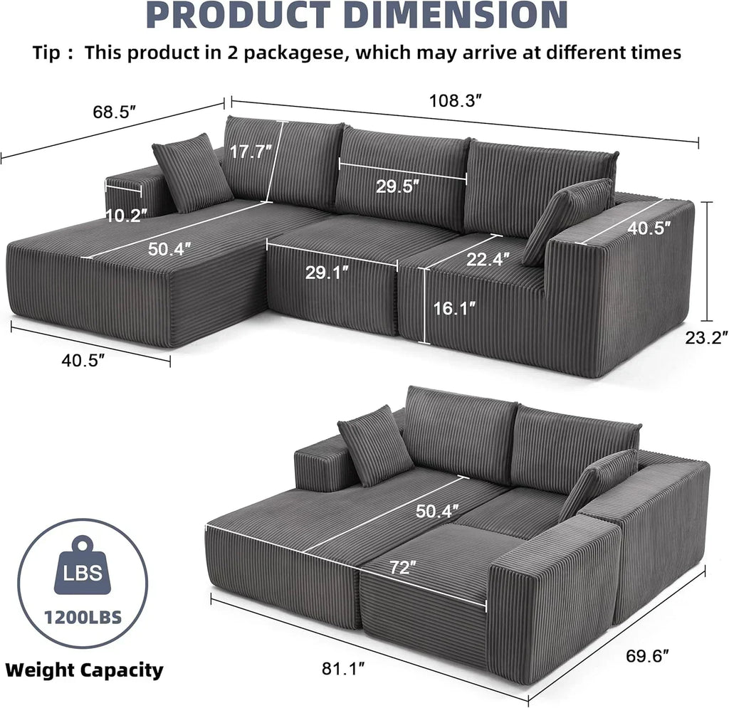 108 inch sectional sofa cloud sectional sofa with deep seat modern sectional L shaped sofa