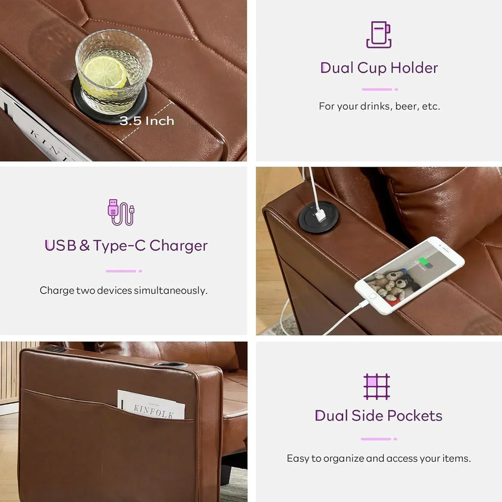 Adult Convertible Sleeper Chair Bed 3-in-1 Pull-Out Sofa Bed with USB/Type-C Ports Cup Holders