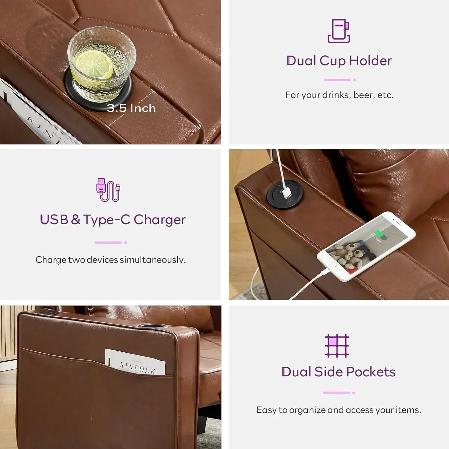 Adult Convertible Sleeper Chair Bed 3-in-1 Pull-Out Sofa Bed with USB/Type-C Ports Cup Holders