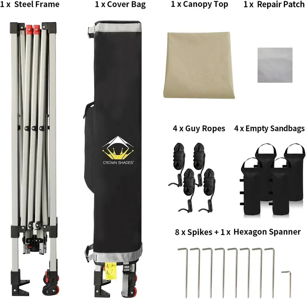 10x10 Pop-Up Awning One-Click Installation Beach Tent Outdoor Sunshade Silver Coated Top