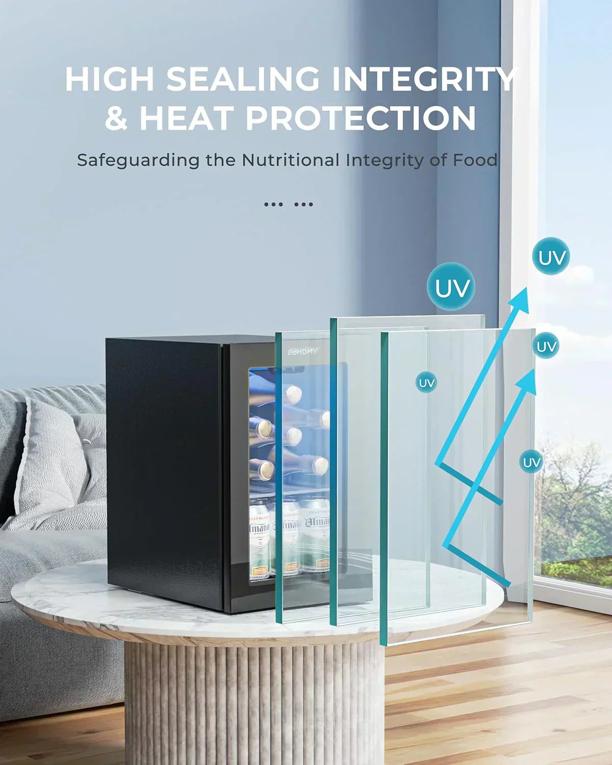 EUHOMY Beverage Refrigerator Cooler 130 Can Mini Fridge with Glass Door Beverage Cooler