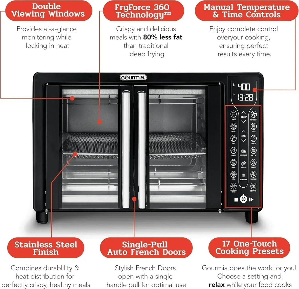 Gourmia Oven Air Fryer Combo with 17 Cooking Presets 24L Capacity Convection Rack