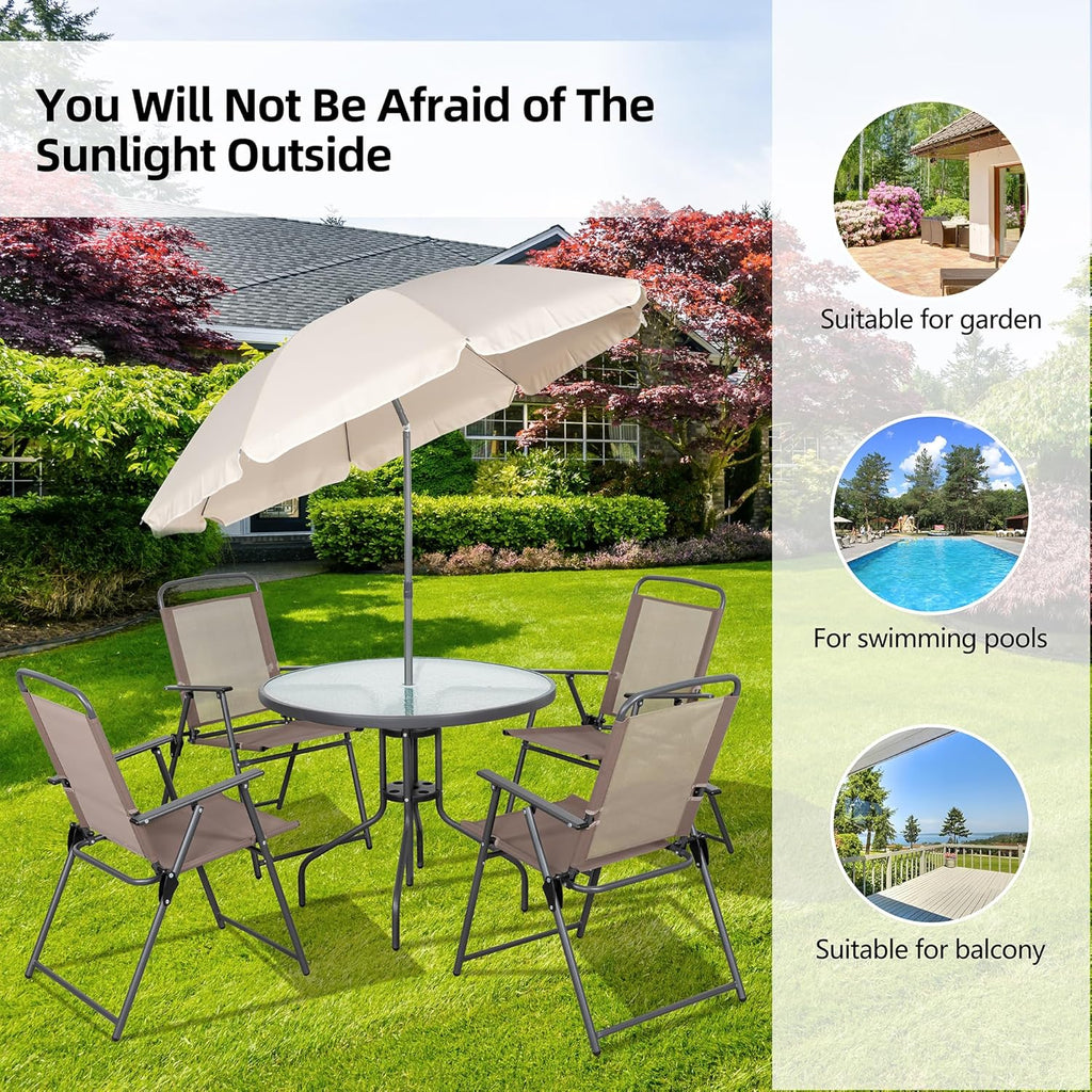 Vongrasig 6 Piece Folding Patio Dining Set Small Metal Outdoor Garden Patio Table and Chair Set