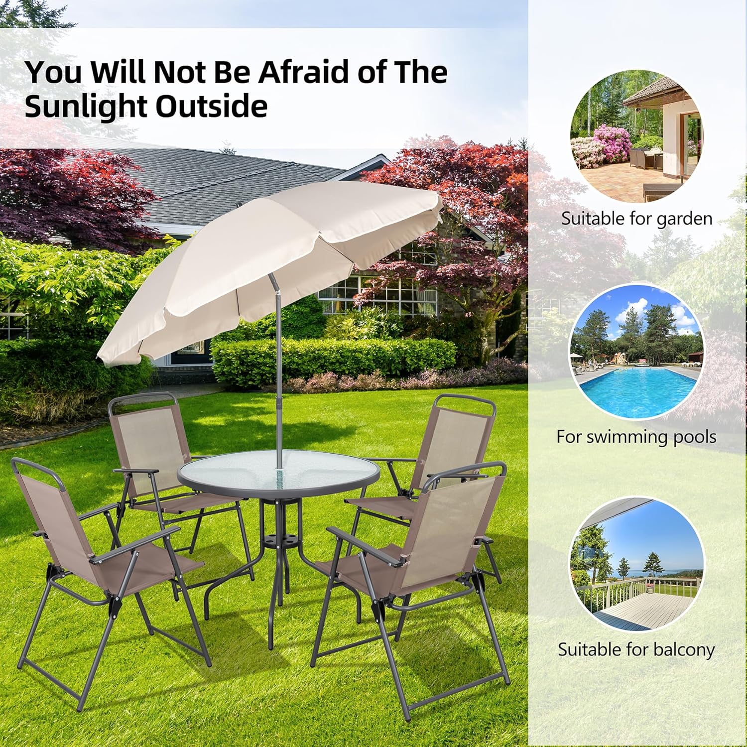 Vongrasig 6 Piece Folding Patio Dining Set Small Metal Outdoor Garden Patio Table and Chair Set
