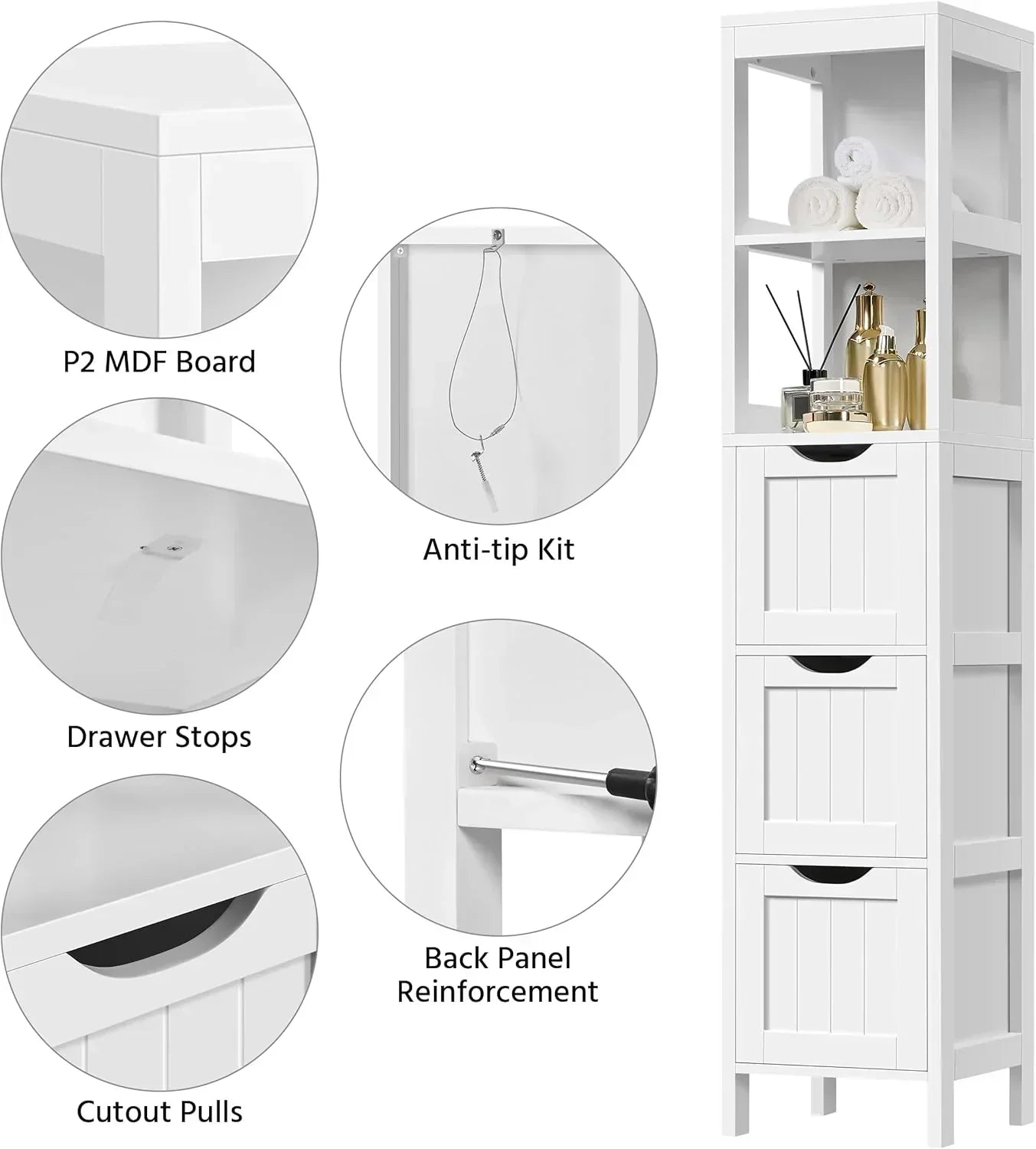 Bathroom Floor Cabinet Wooden Storage Cabinet with 2 Drawers Multifunctional Side Organizer Rack