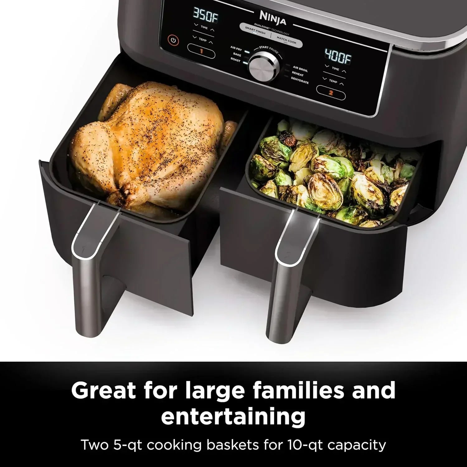 Ninja Foodi 6-in-1 FlexBasket Air Fryer with 7 QT MegaZone Basket Divider for Large Proteins