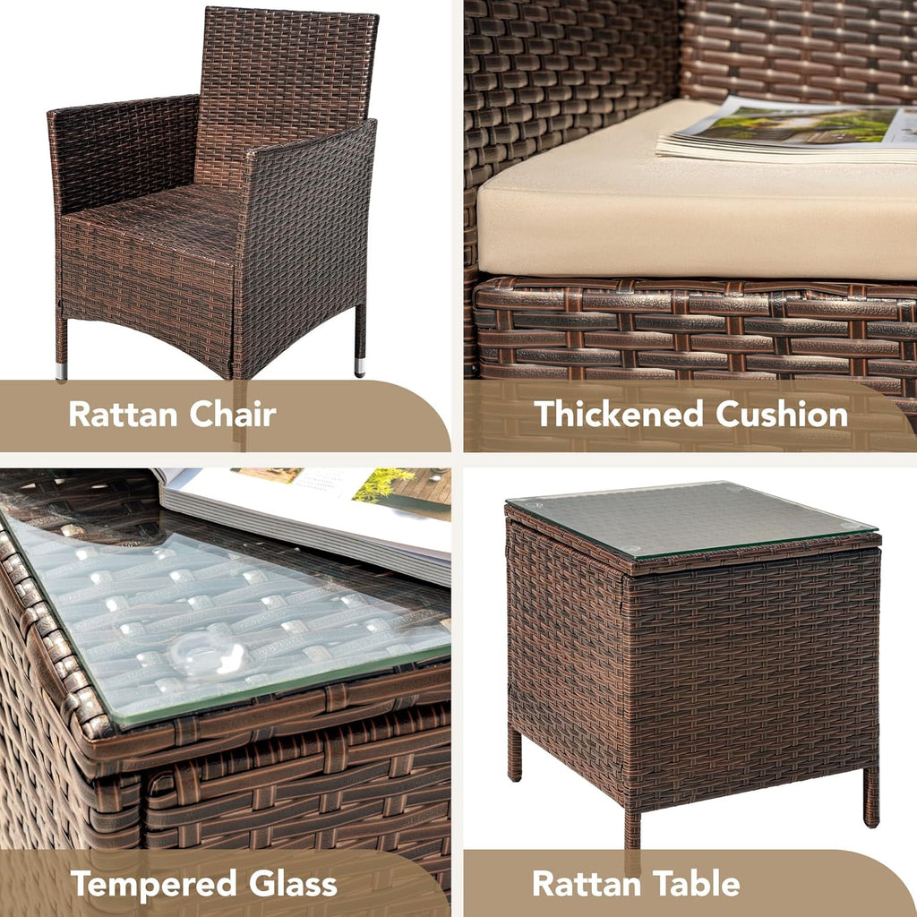 Devoko Patio Porch Furniture Sets 3 Pieces PE Rattan Wicker Chairs Outdoor Garden Furniture Sets