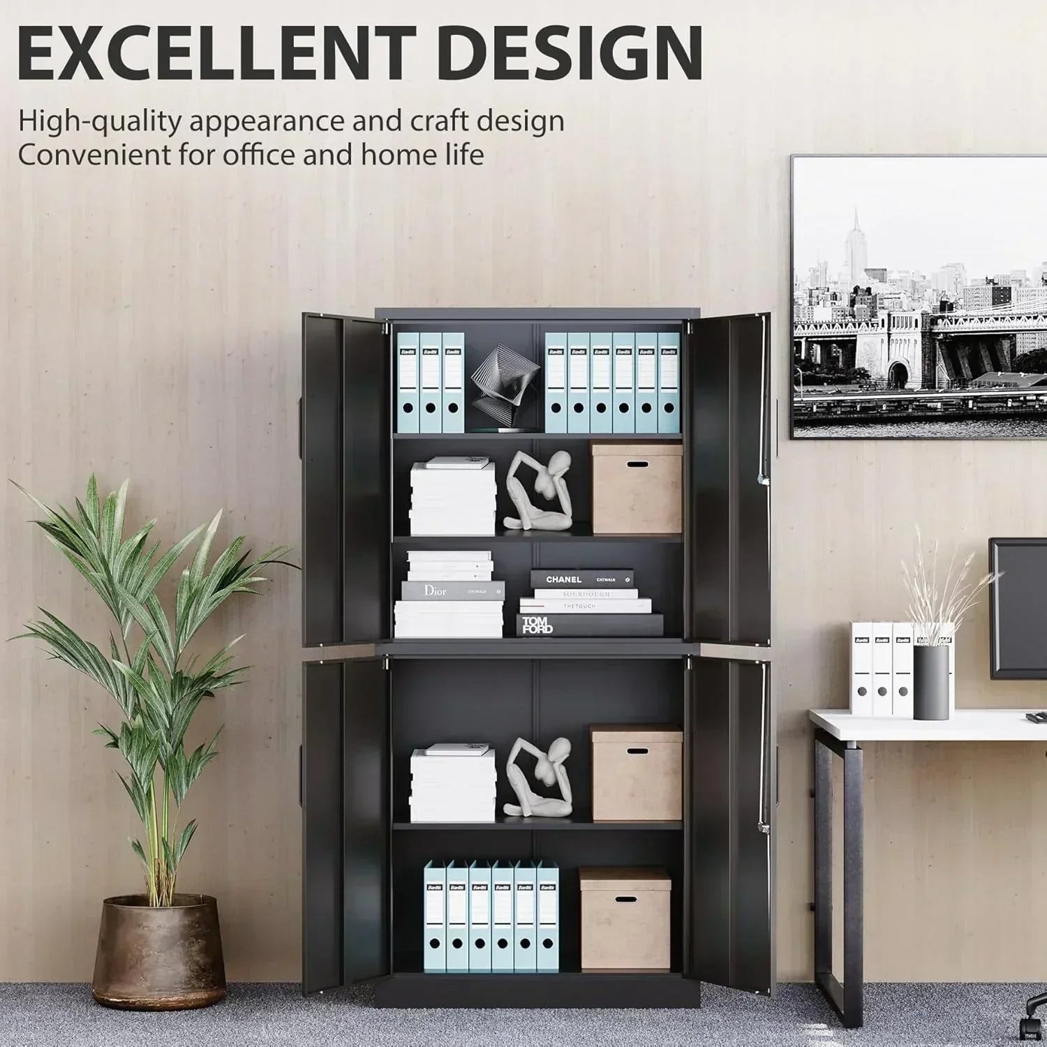 Metal Storage Cabinet with 2 Doors and 6 Shelves Black Metal Cabinet Garage Storage Cabinet