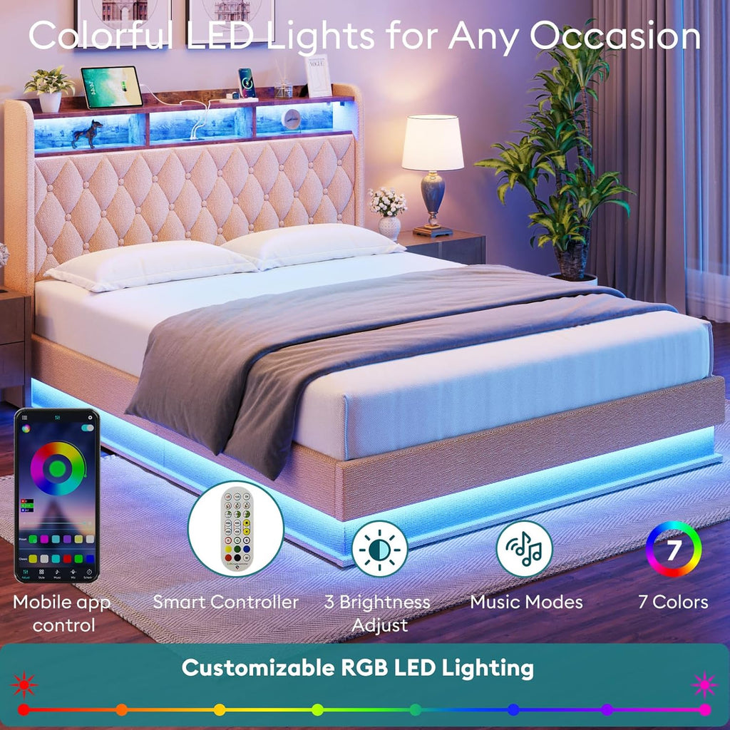 Queen Bed Frame with Storage Lift Up Queen Size Bed Frame Headboard Upholstered Platform Bed