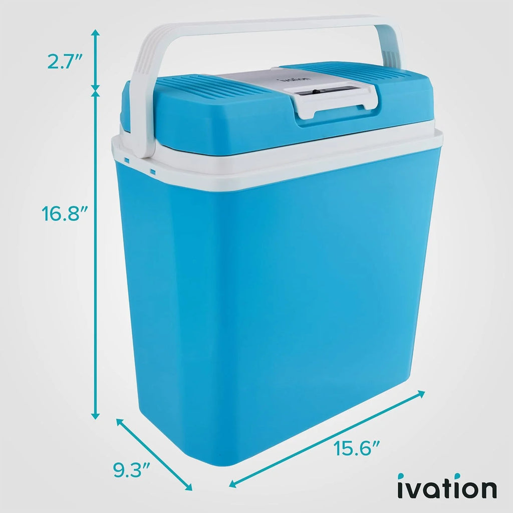 Electric Cooler & Warmer with Handle | 24 L Portable Thermoelectric Fridge for Vehicles & Trucks| 110V AC Home Power Cord & 12V Car Adapter for Camping