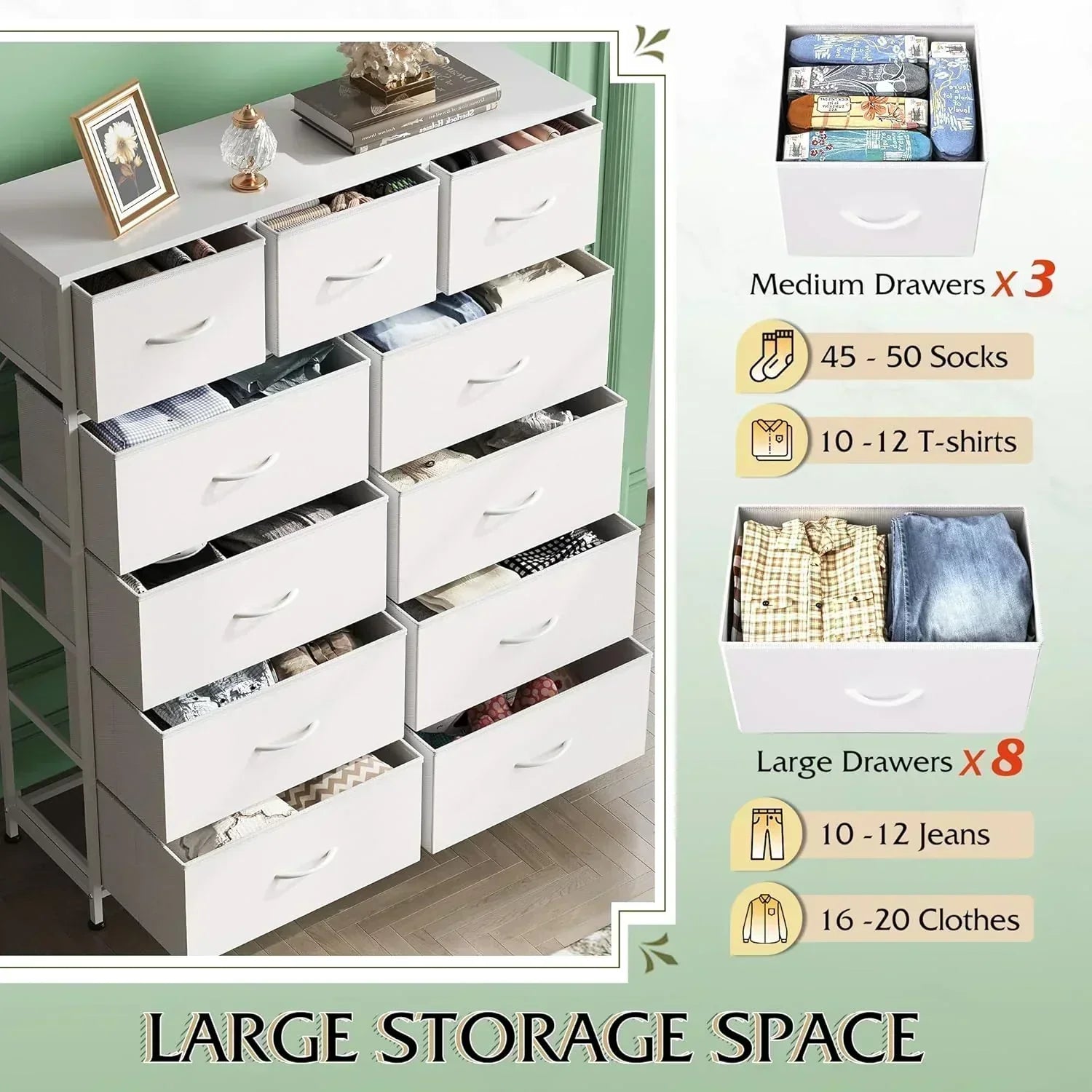 Storage Organizer Unit 11 Fabric Bins Storage Drawers Organizer Steel Frame Tall Storage Tower