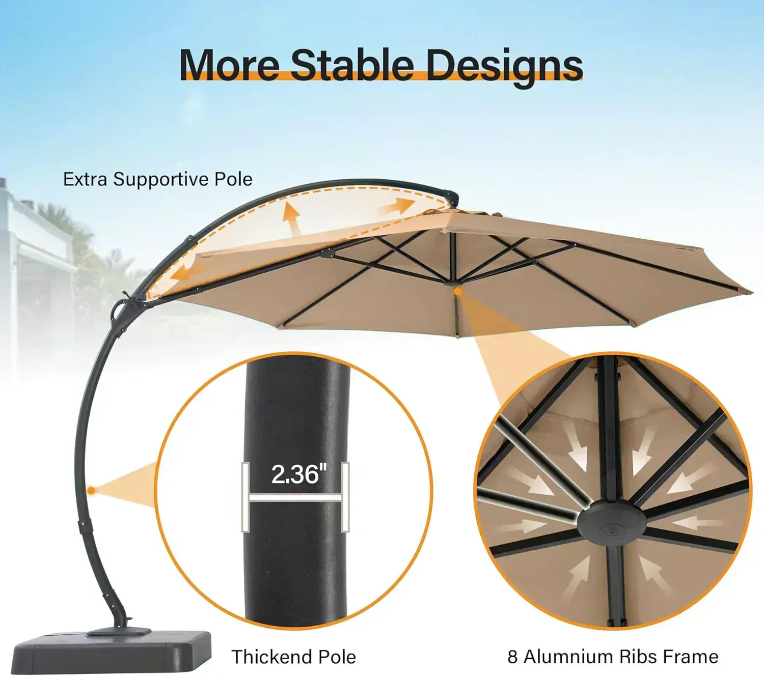 LAUSAINT HOME Outdoor Patio Umbrella with Base included 11 FT Deluxe Curvy Cantilever Umbrella