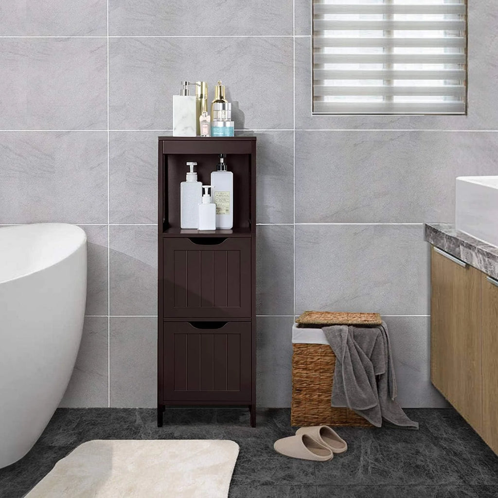 Yaheetech Bathroom Floor Cabinet, Wooden Storage Cabinet with 2 Drawers, Multifunctional Side Organizer Rack Stand Table, White