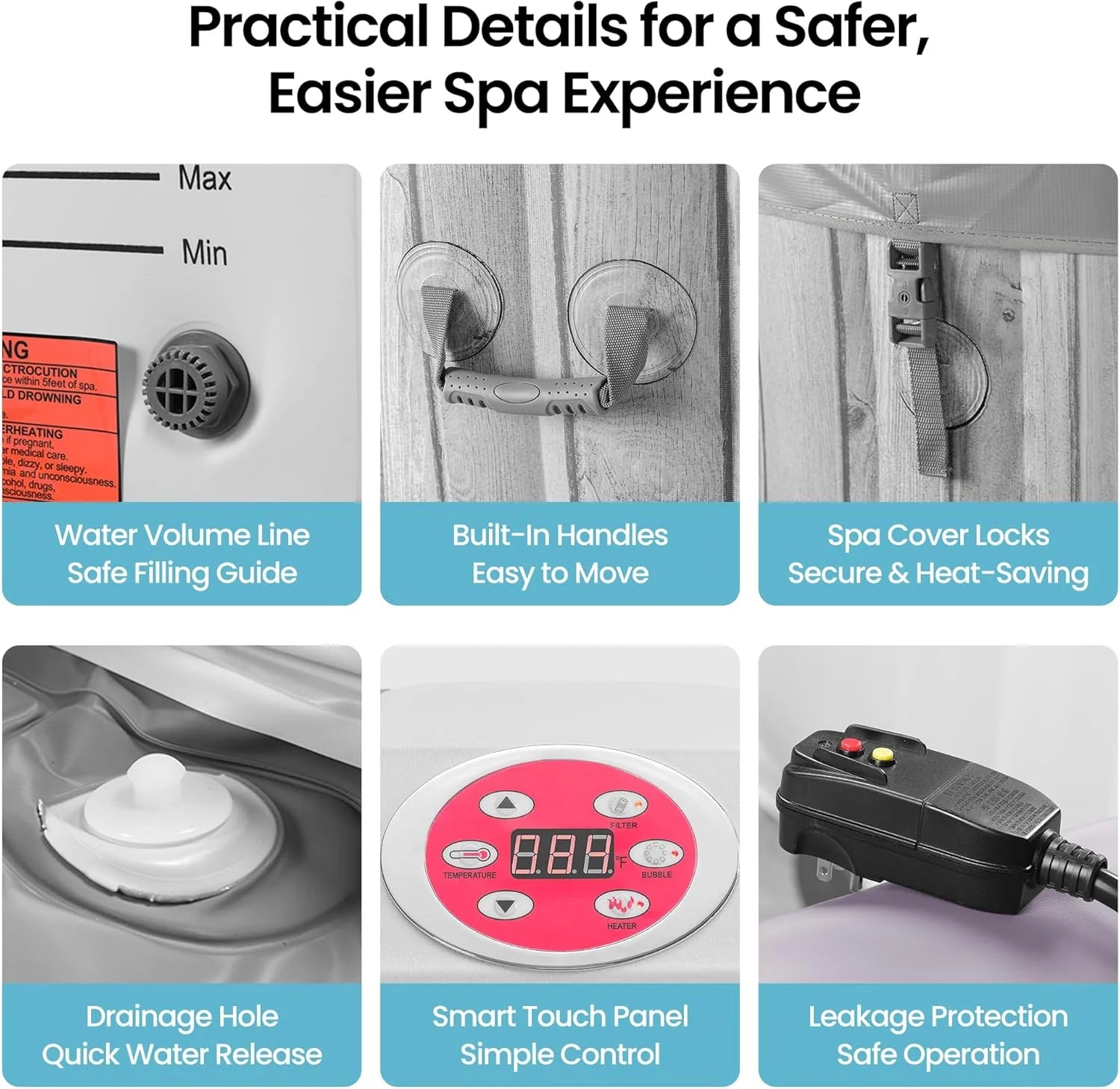 4-6 Person Inflatable Hot Tub, Portable Outdoor Spa with 130 Air Jets, Circulation Heating