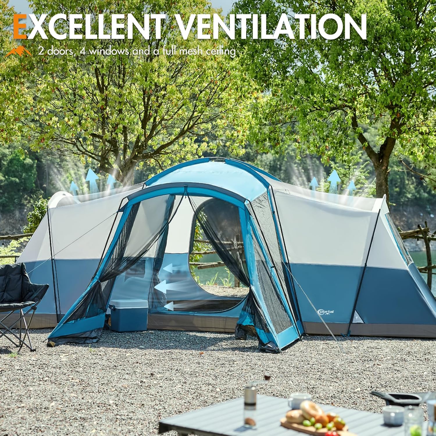 PORTAL 6/8/10 Person Family Camping Tent with Screen Room Water Resistant Big Tunnel Tent