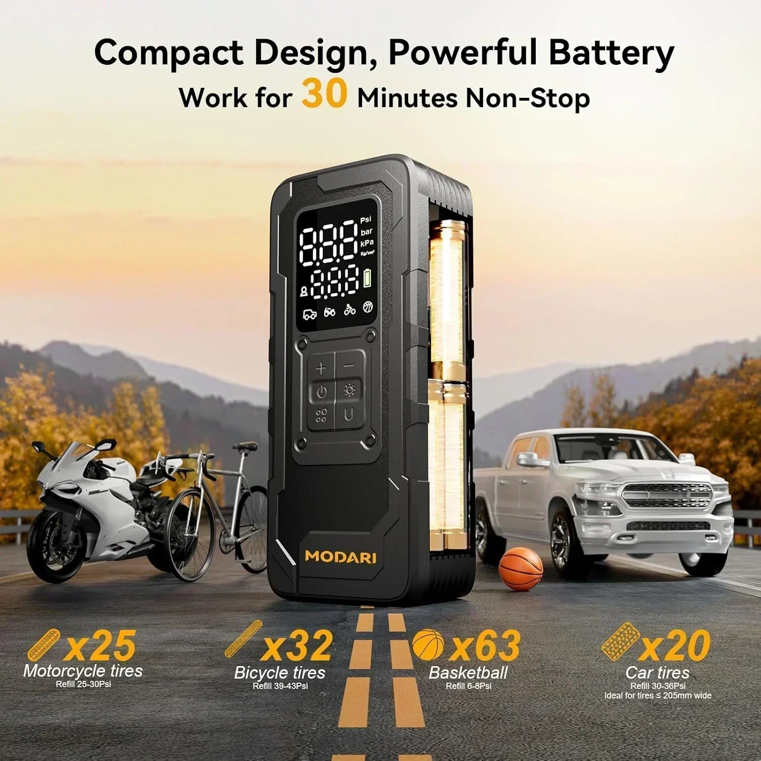 Tire Inflator Portable Air Compressor 4x Speed 160 PSI Cordless Tire Inflator with Pressure Gauge