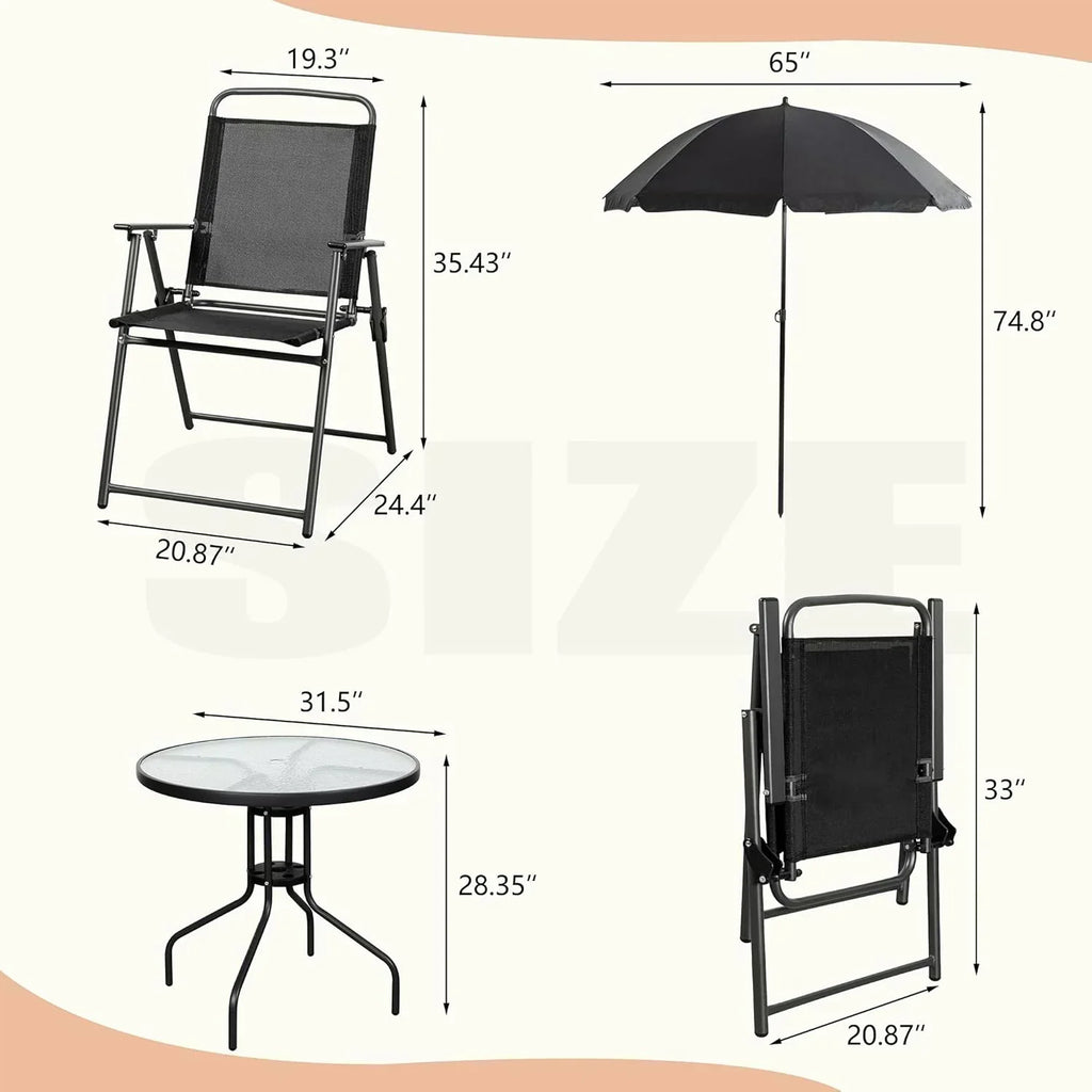 Vongrasig 6 Piece Folding Patio Dining Set Small Metal Outdoor Garden Patio Table and Chair Set