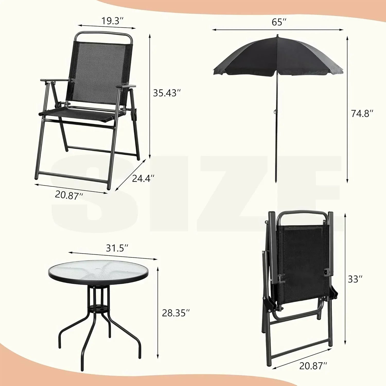 Vongrasig 6 Piece Folding Patio Dining Set Small Metal Outdoor Garden Patio Table and Chair Set