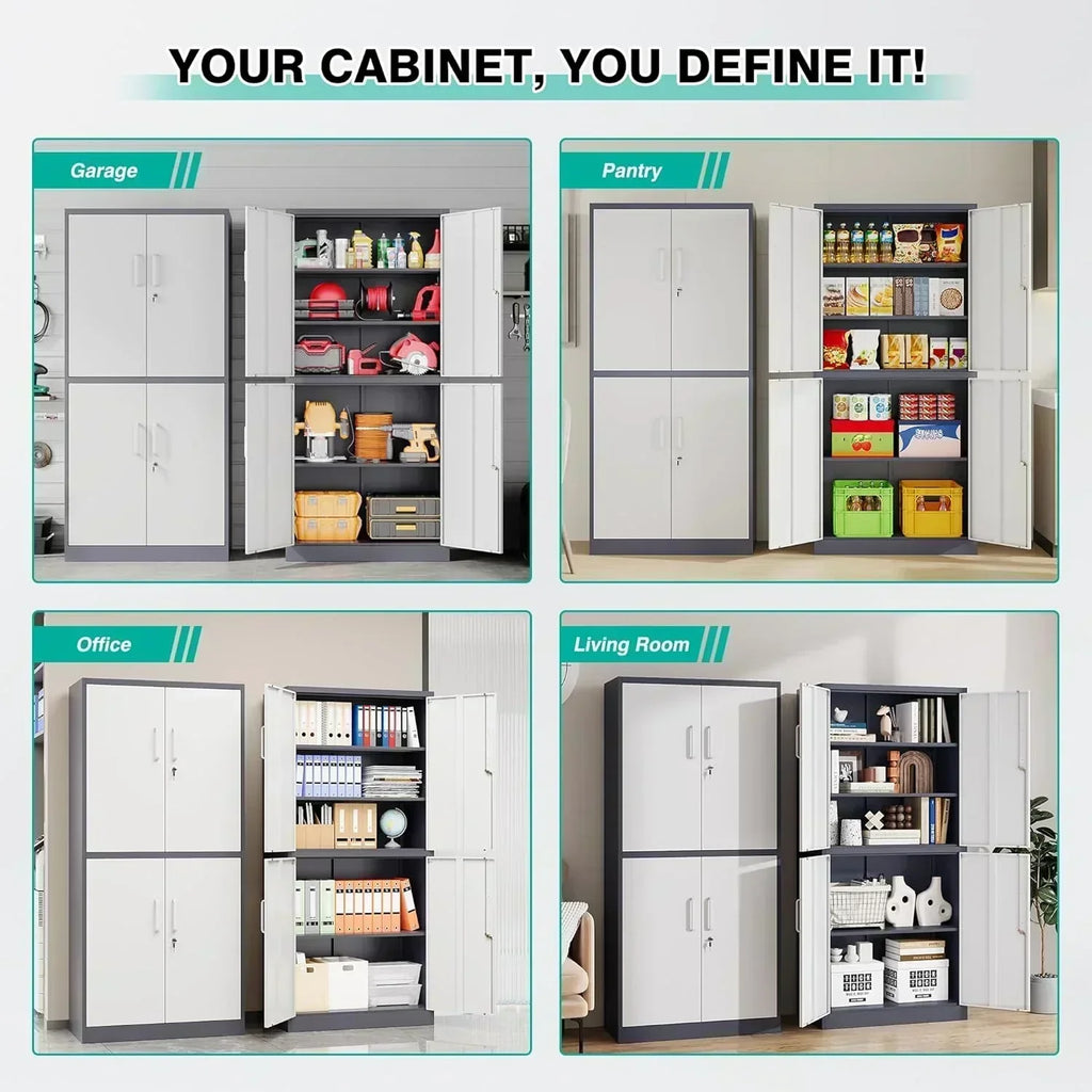 Metal Storage Cabinet with 2 Doors and 6 Shelves Black Metal Cabinet Garage Storage Cabinet