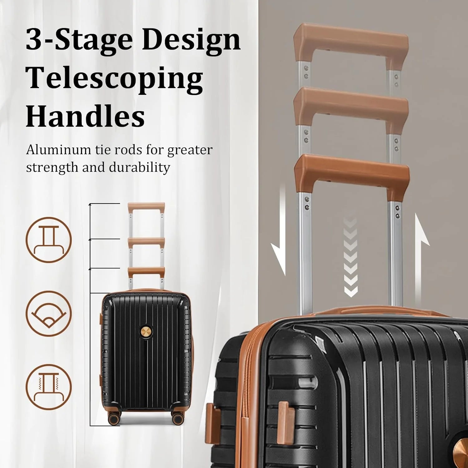 5-piece PP hardshell lightweight travel carry-on luggage set with dual spinner wheels and TSA lock