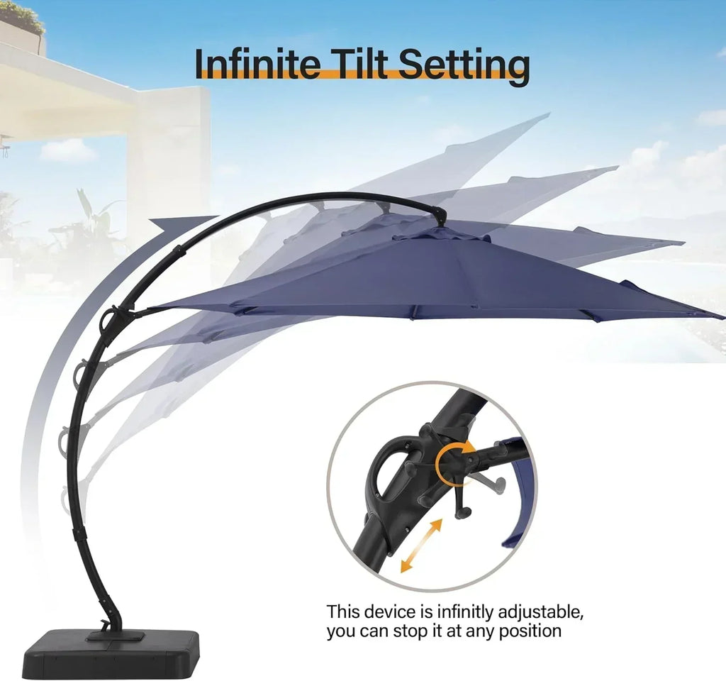 LAUSAINT HOME Outdoor Patio Umbrella with Base included 11 FT Deluxe Curvy Cantilever Umbrella