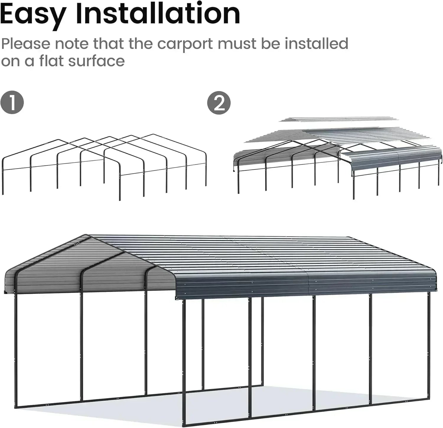 10'x15' Heavy Duty Metal Carport Outdoor Garage Car Shelter Shade with Heavier Frame