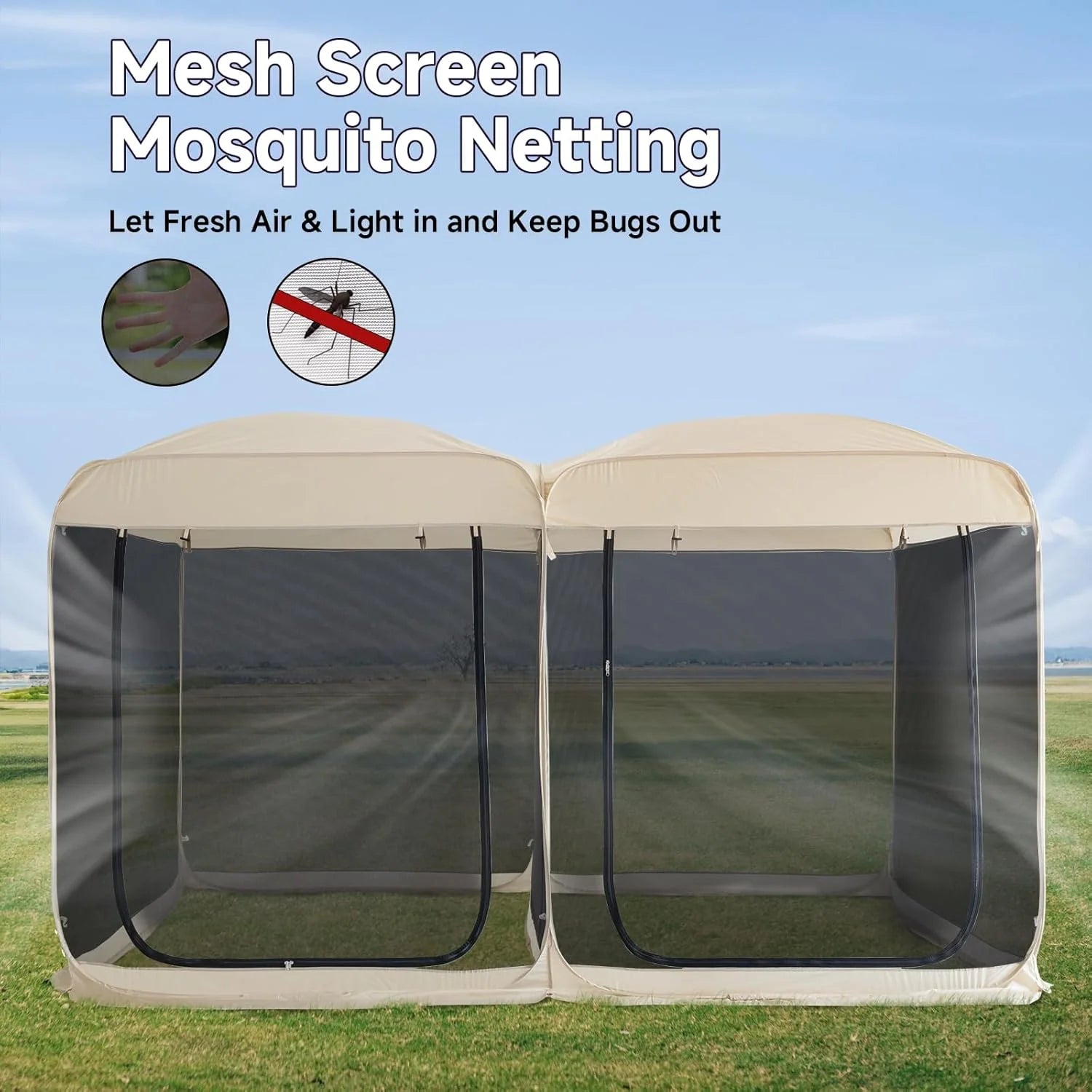 Alvantor Screen House Gazebo, 6-10-15 Person Pop Up Igloo Screened Canopy Tent with Mosquito Netting Sides, Instant UV Resistant Sun Shelter for Garden, Patio, Backyard