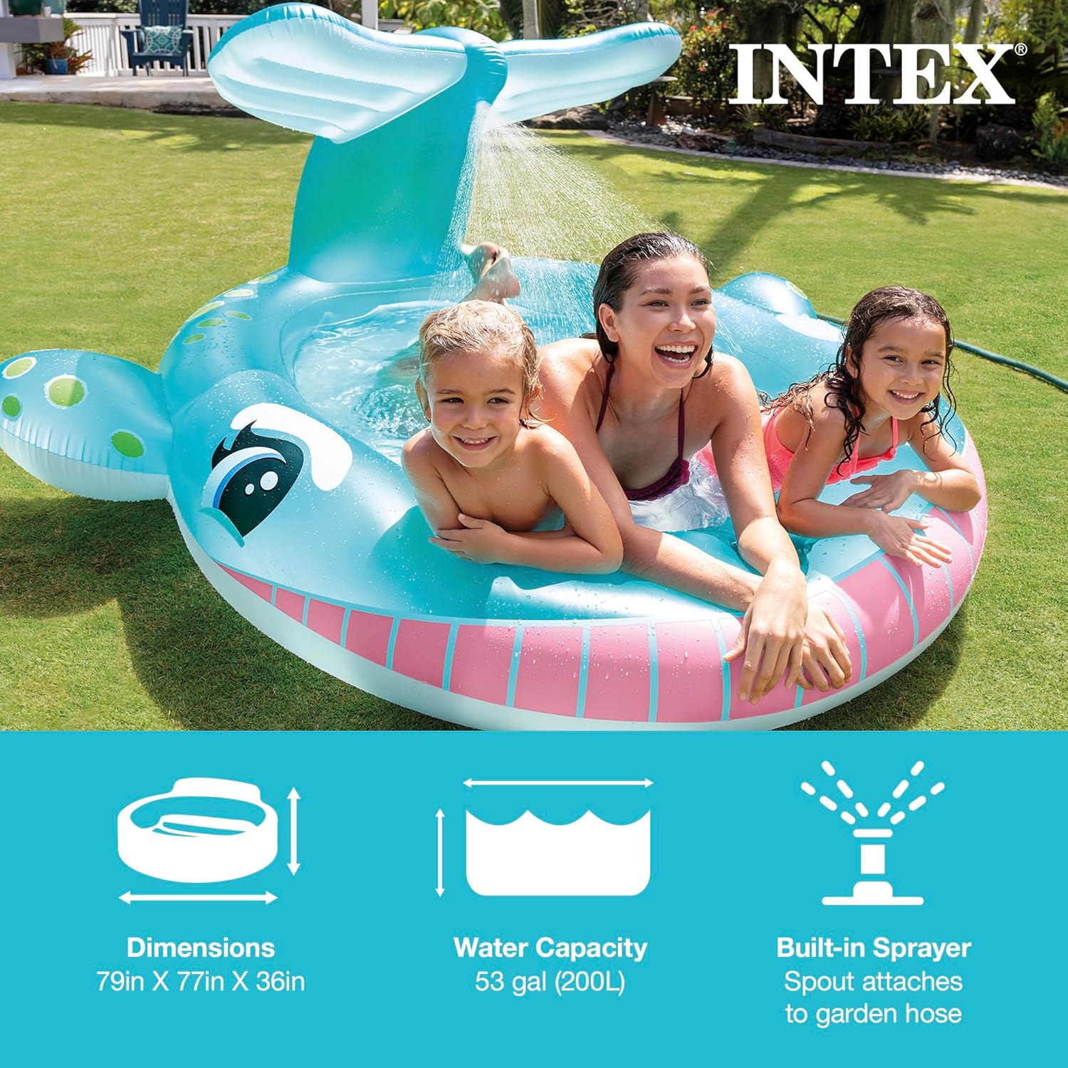Intex 96 x 78 x 28 Inflatable Jungle Adventure Play Center Spray Kiddie Pool - Backyard Kids Water Slide, Outdoor Blow-Up Splash Pad for Toddlers