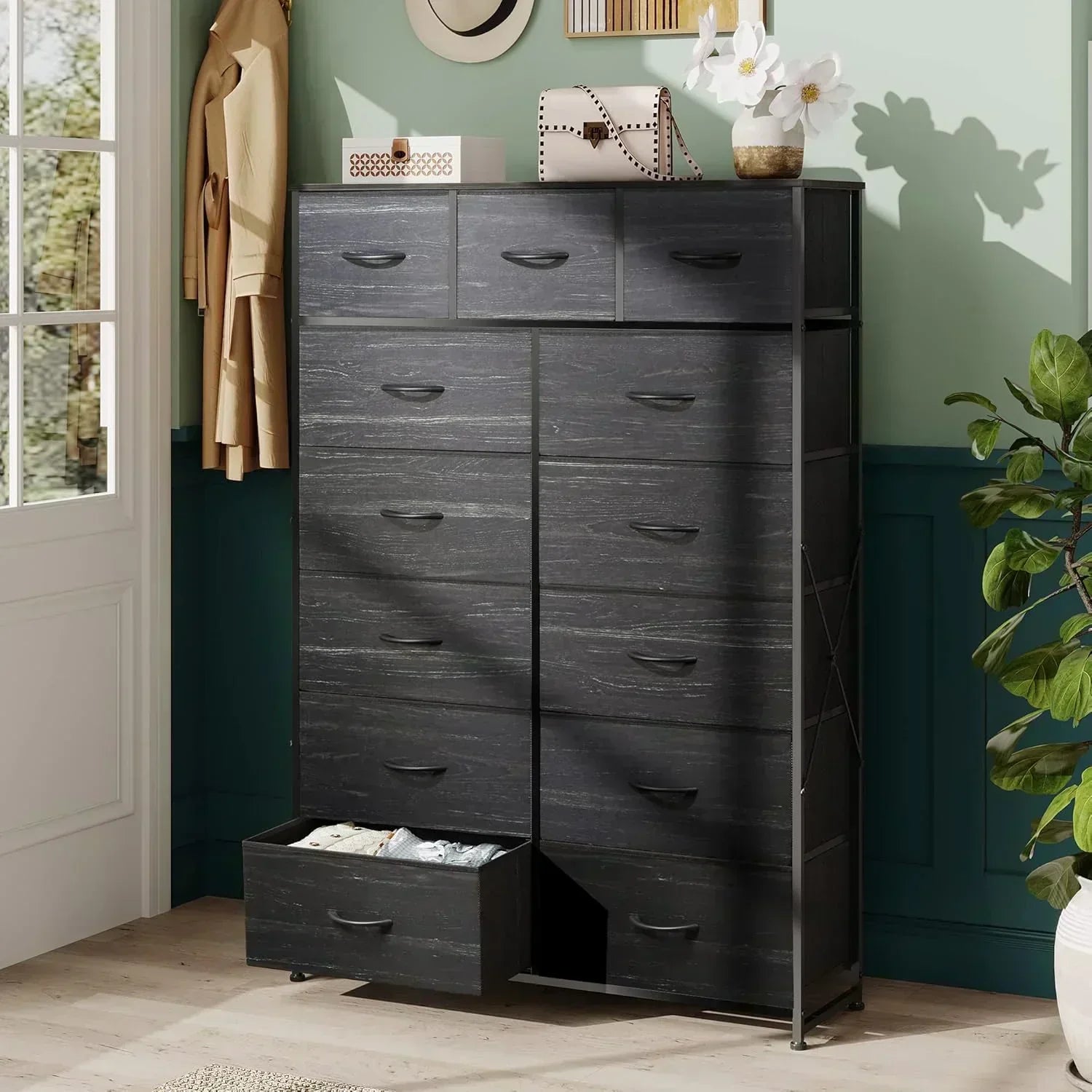 WLIVE Storage Organizer Unit with 13 Fabric Bins Storage Drawers Organizer with Steel Frame