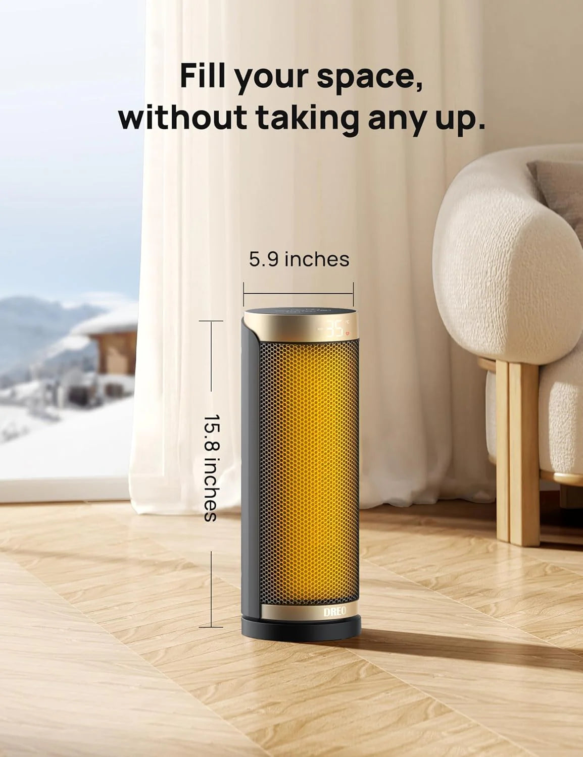 Dreo Space Heater, 1500W Electric Heaters for Indoor Use with Thermostat, 70�� Oscillation, 8 Safety Protections, 5 Modes, Remote, 12H Timer, Quiet Portable Heater for Office, Bedroom, Large Room