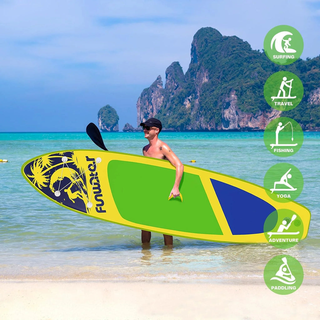 FunWater Inflatable Stand Up Paddle Board with Premium SUP Paddle Accessories, Non-Slip EVA Deck, 11'/10'6' Paddle